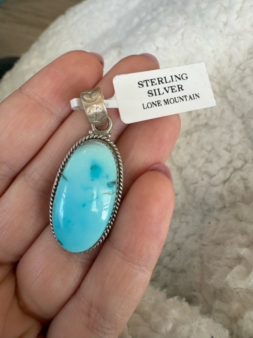 Sterling Silver Lone Mountain Turquoise Oval Pendant - Blue
